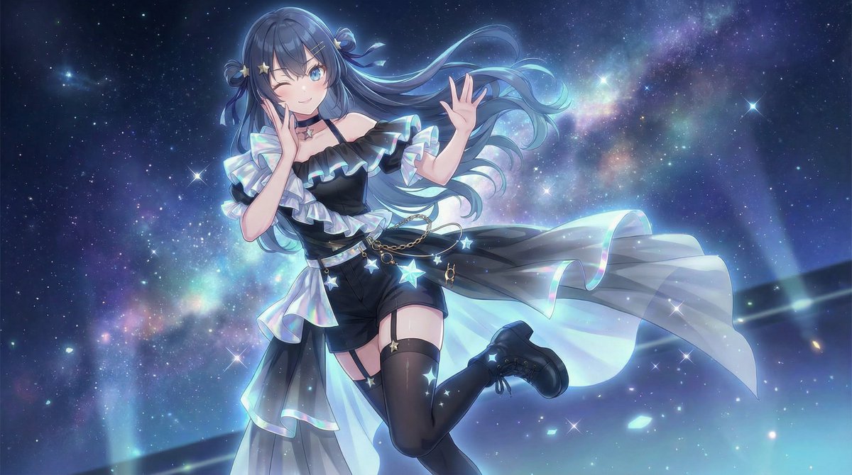 Asymmetric Black & White Debut Outfit with Glowing Star Accents