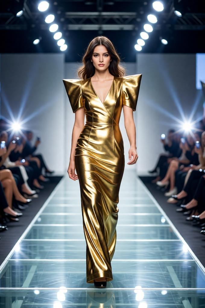 Avant‑Garde Gold Gown Runway Portrait – 8K Fashion Shot