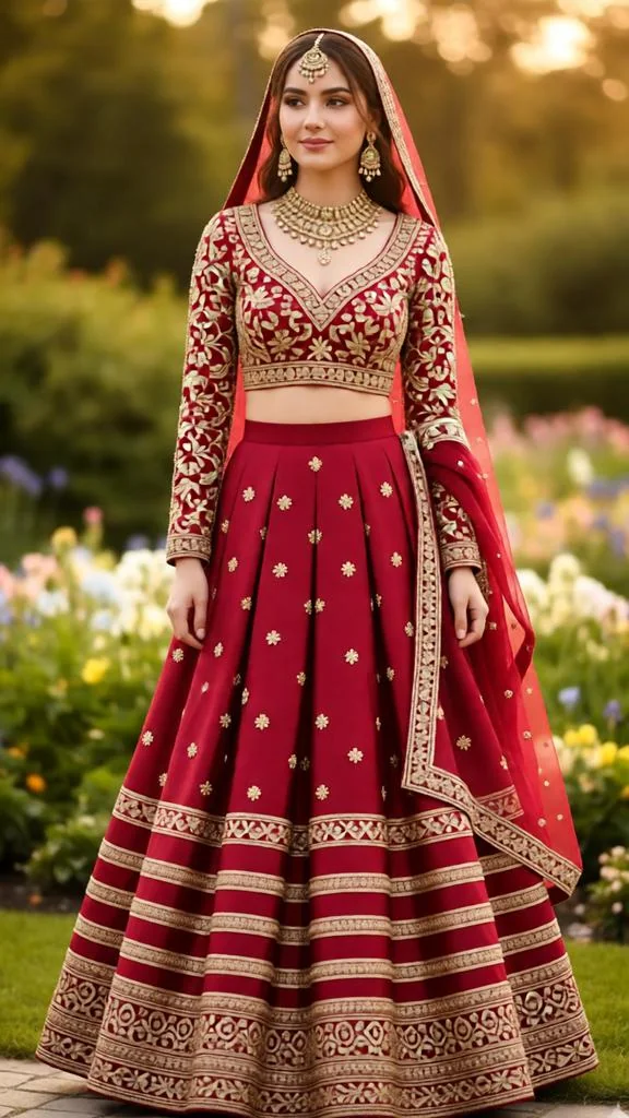 Bridal Red Lehenga AI Image Prompt