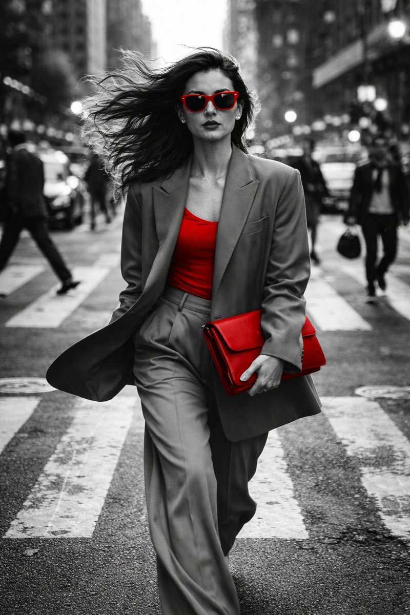 B&W Street Fashion Photo with Red Accents