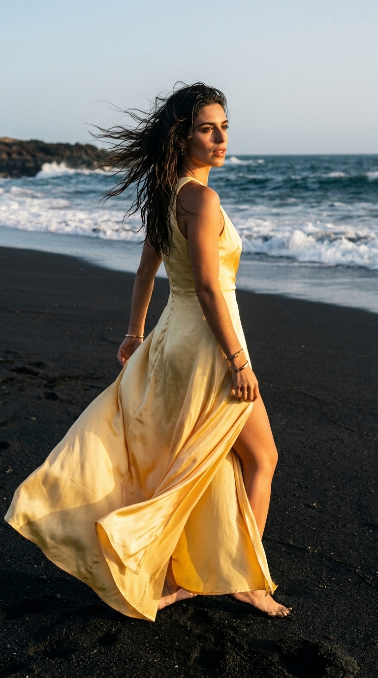 Cinematic Black Sand Beach Fashion Editorial