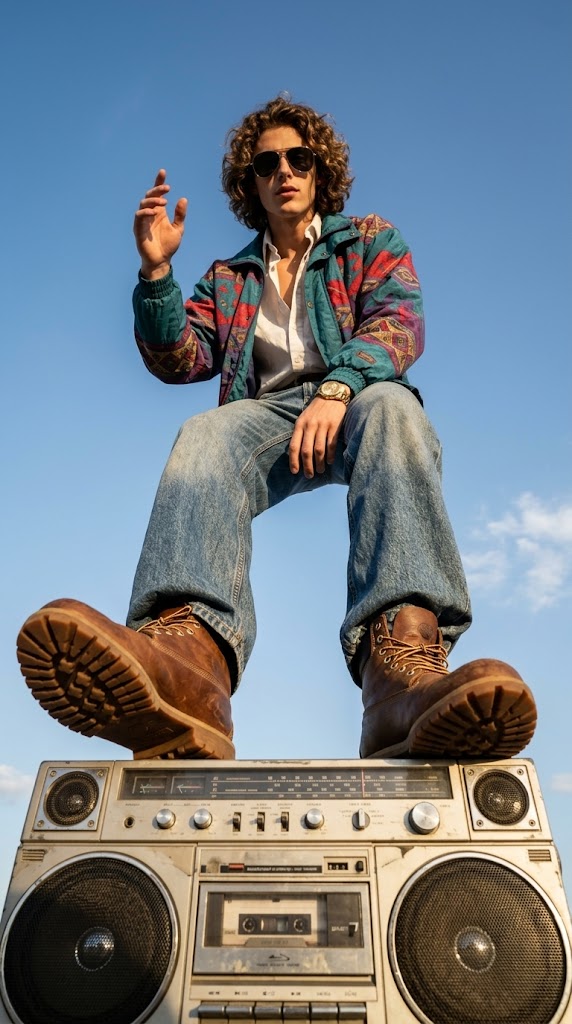 Cinematic Fashion Portrait on Vintage Boombox