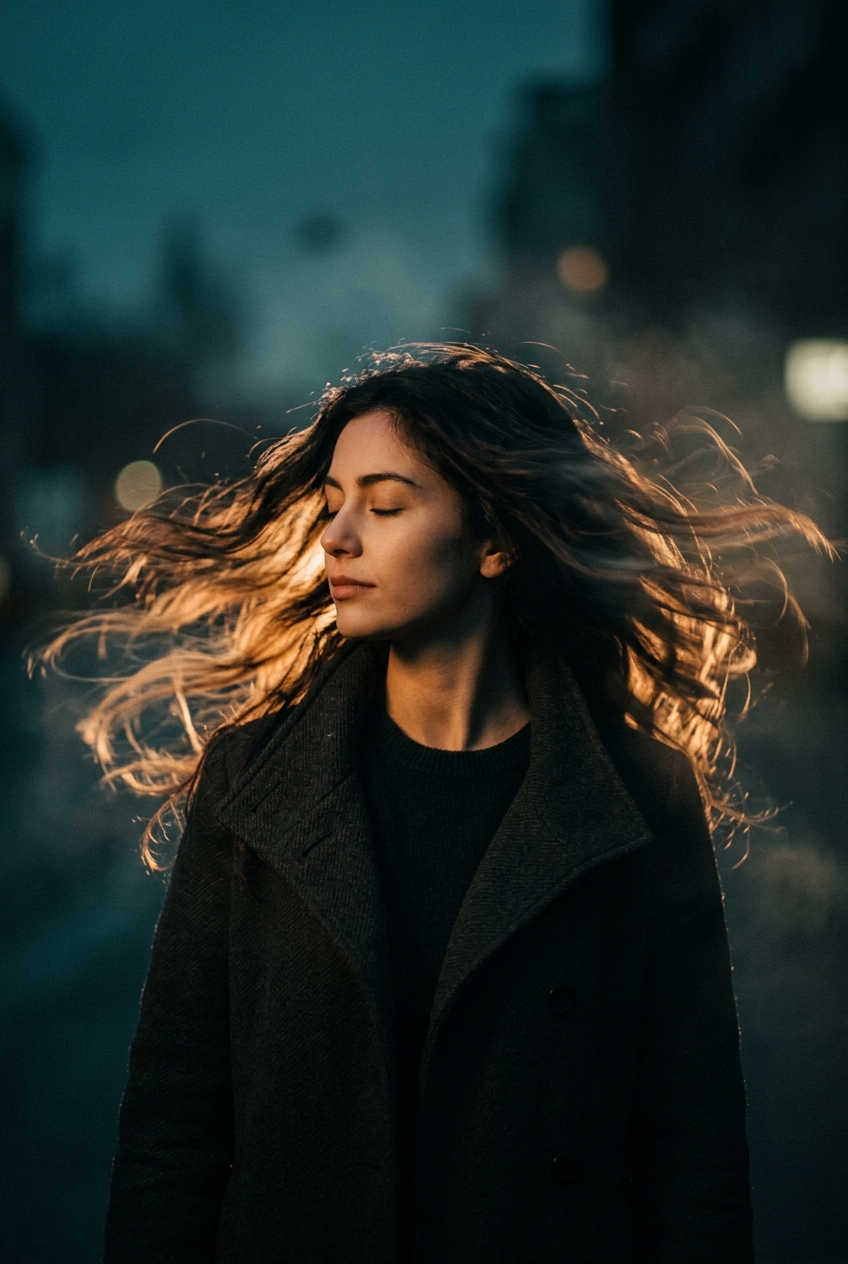 Cinematic Long Exposure portrait with dreamy motion and atmospheric style
