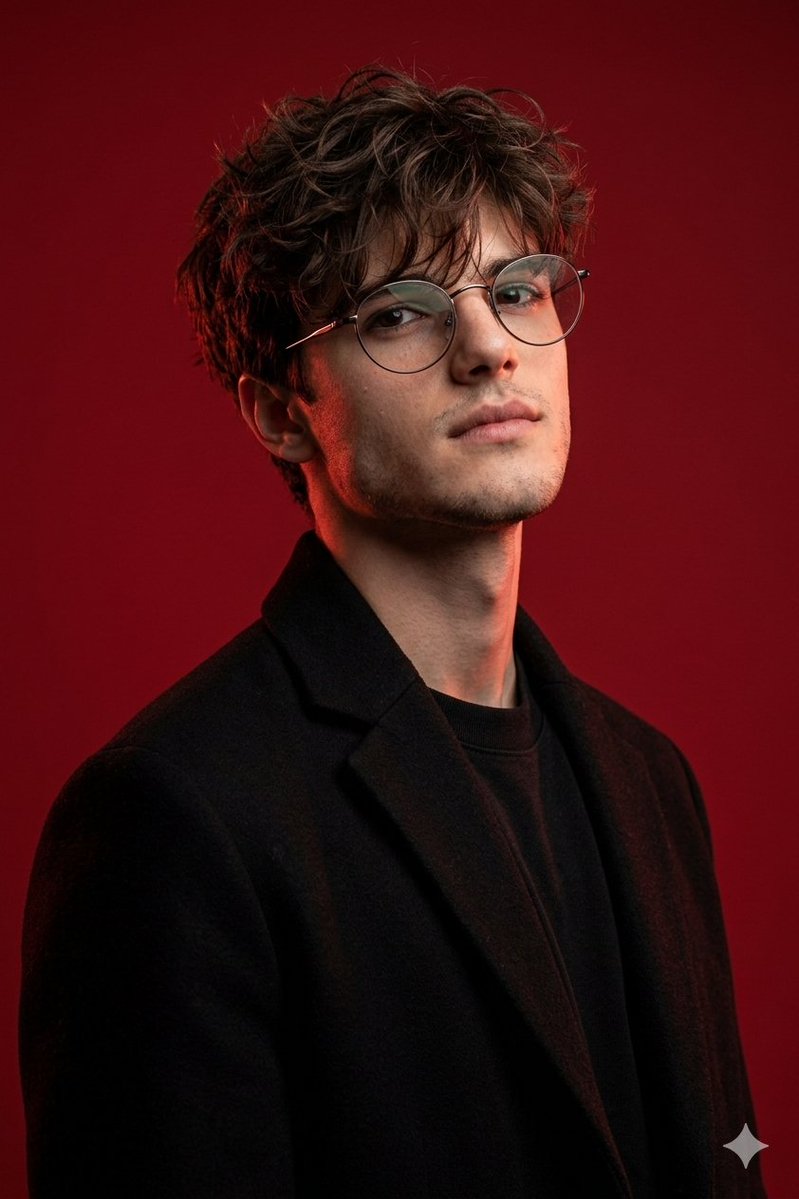 Dominant Masculine Studio Portrait with Dramatic Red Haze