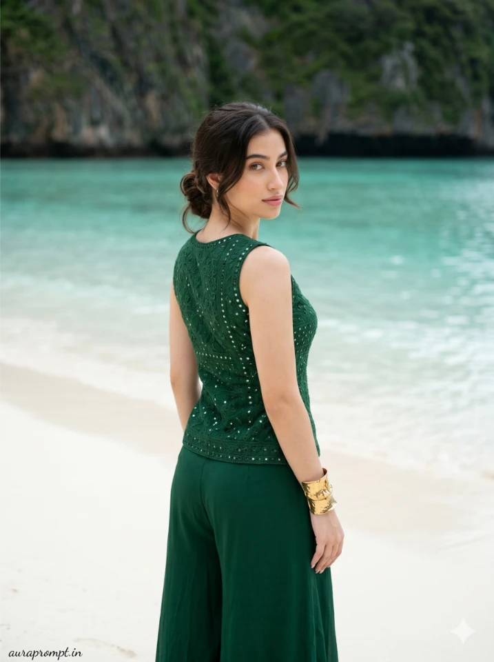 Elegant Beach Fashion Portrait AI Prompt – Editorial Cove