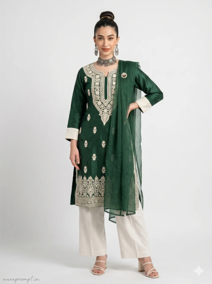Elegant Forest Green Kurta Editorial AI Portrait