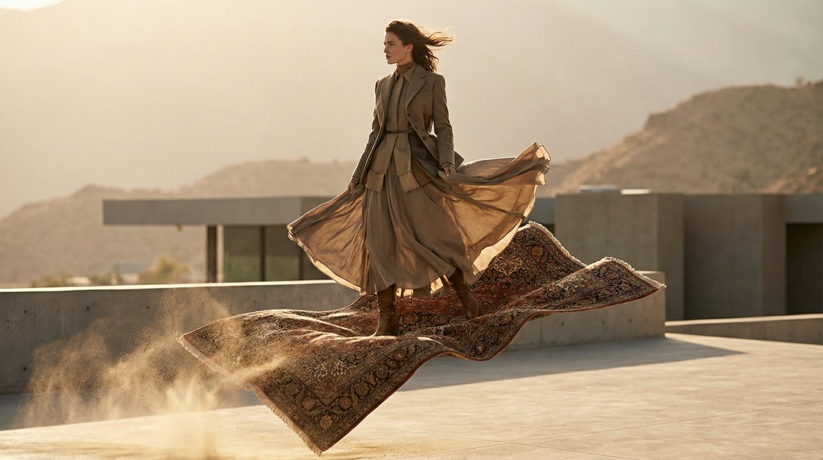 Flying Magic Carpet High-Fashion Editorial Photo