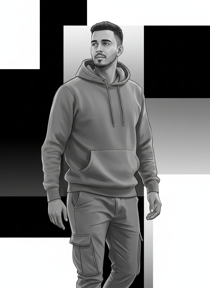 High-Fashion B&W Vector Illustration Prompt