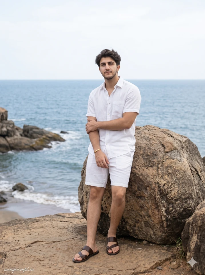 Indian Man Coastal Cliff Editorial Portrait Prompt