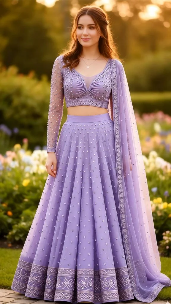 Lavender Sequin Lehenga AI Fashion Prompt