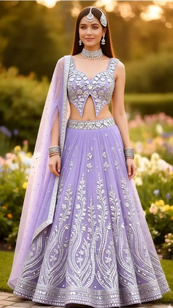 Lavender Sequin Lehenga AI Portrait Prompt