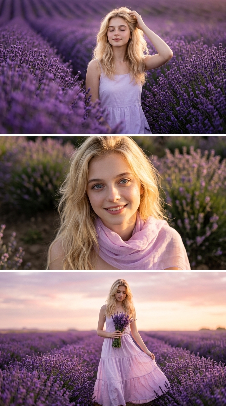 Lavender Sunrise Triptych Woman Portrait