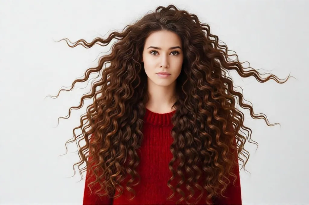 Messy Natural Curls Hairstyle with Full Volume and Long Length