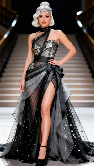 Met Gala Couture: Charcoal & Silver Runway Look