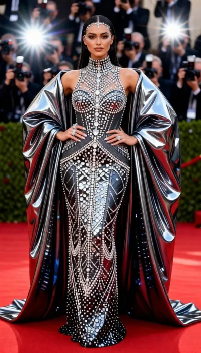 Met Gala Couture: Crystal Gown & Liquid-Metal Cape