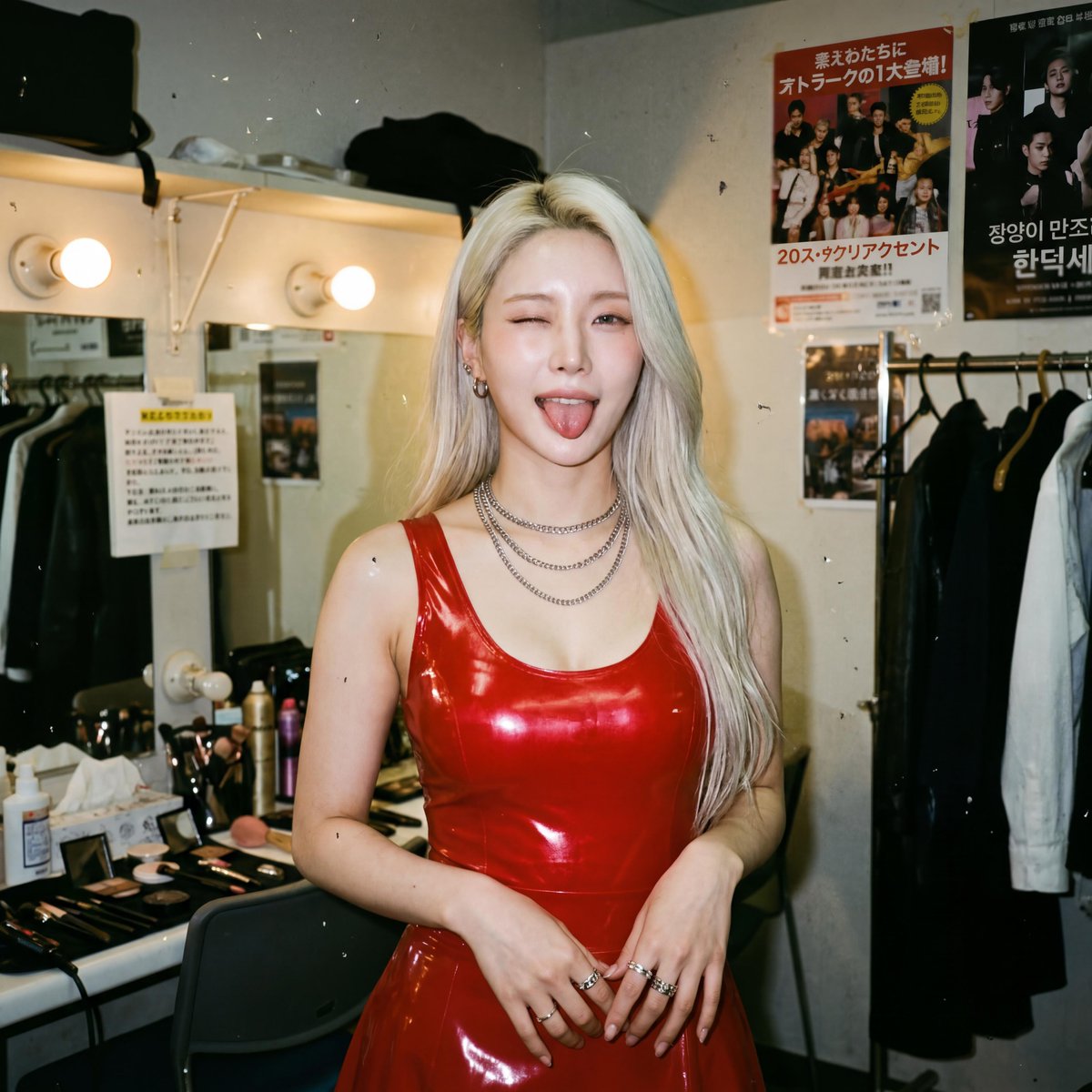 Platinum Blonde Beauty in Latex backstage