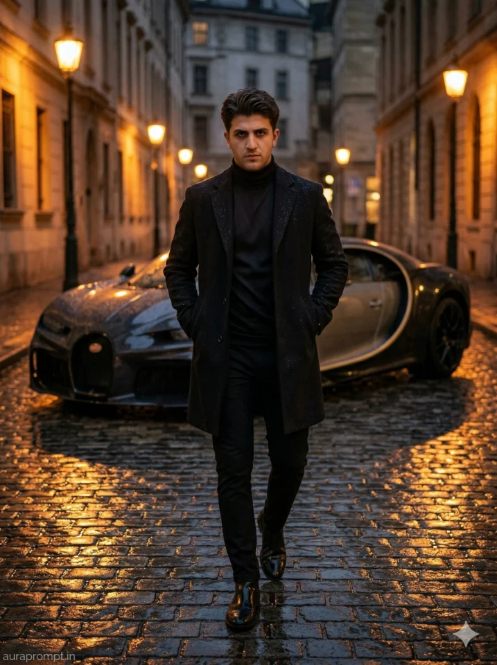 Prominent Rain-Soaked Supercar Portrait Shot