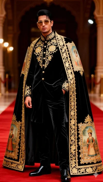 Regal Black Velvet Sherwani Met Gala Look