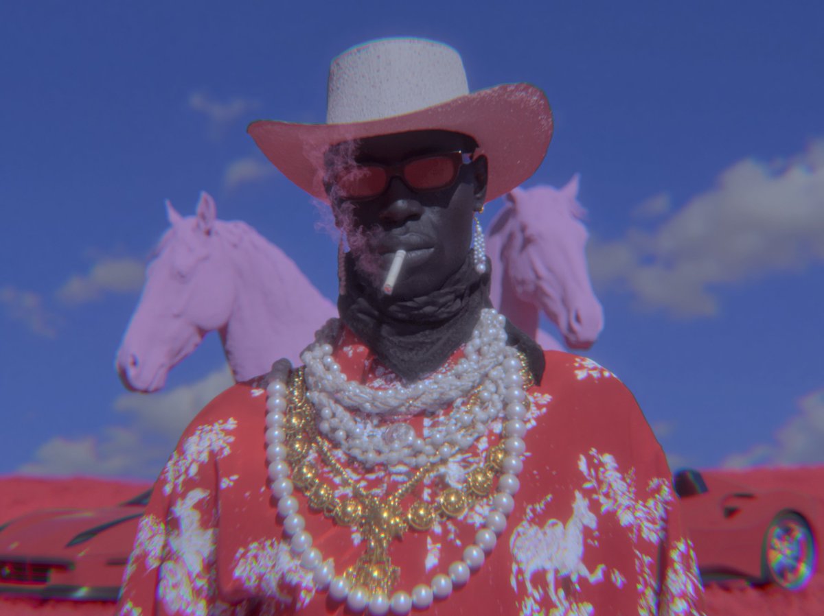Surreal Cowboy Fashion Portrait with Blurred Face