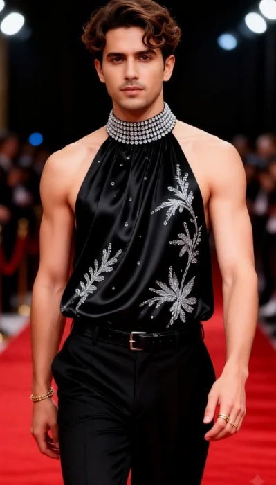 Ultra Realistic Met Gala Menswear Fashion Portrait