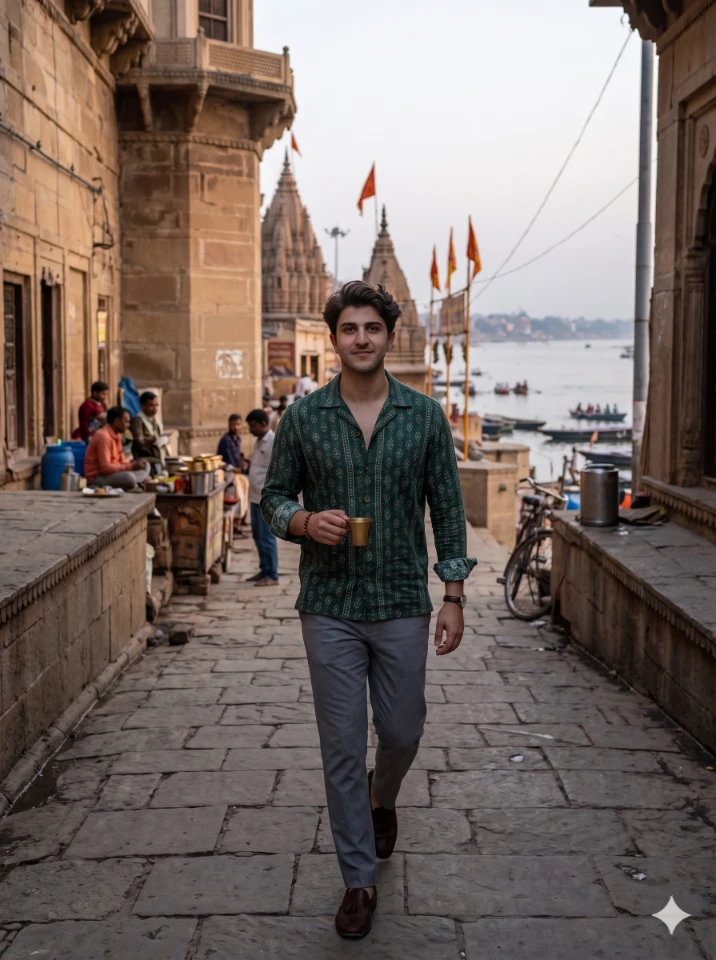 Varanasi Dusk Editorial Portrait - Gemini AI Photo Prompt