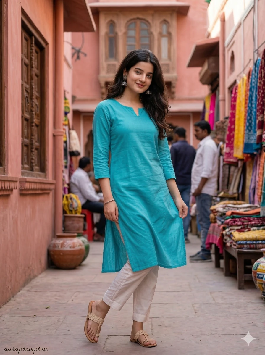 Vibrant Jaipur Street Fashion Portrait of Stylish Indian Girl