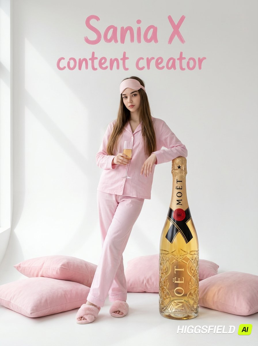 Vogue-Style Portrait: Pink Pajama Fashion & Champagne