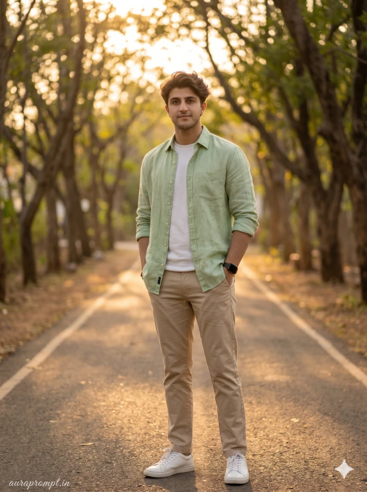 Warm Editorial Portrait: Sage & Gold Lifestyle