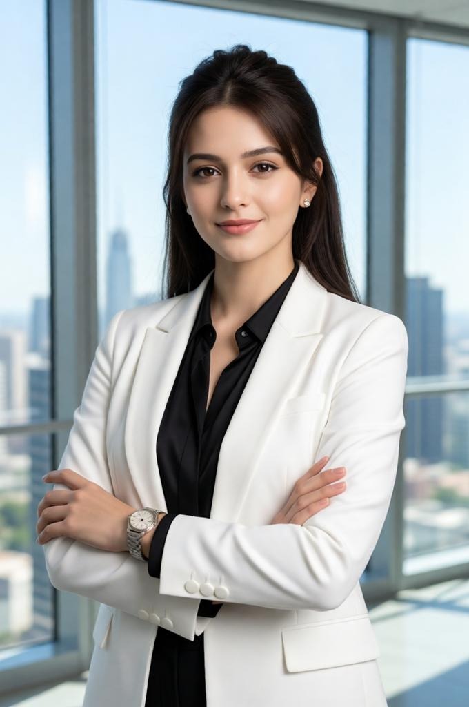 8K Editorial Female Portrait in Glass Office