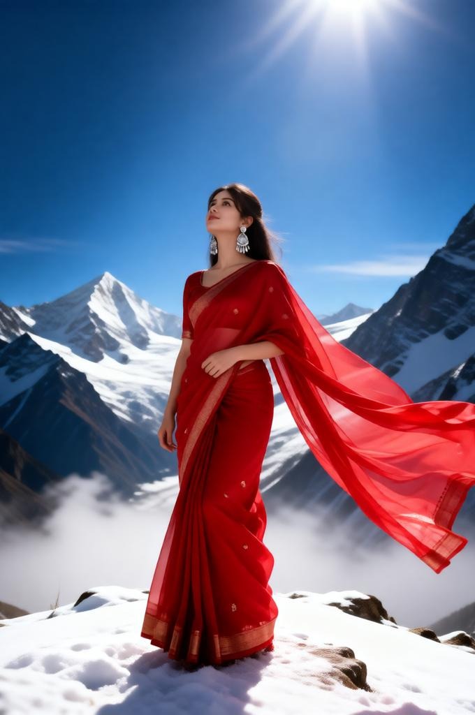 90s Bollywood Snowy Mountain Saree Portrait
