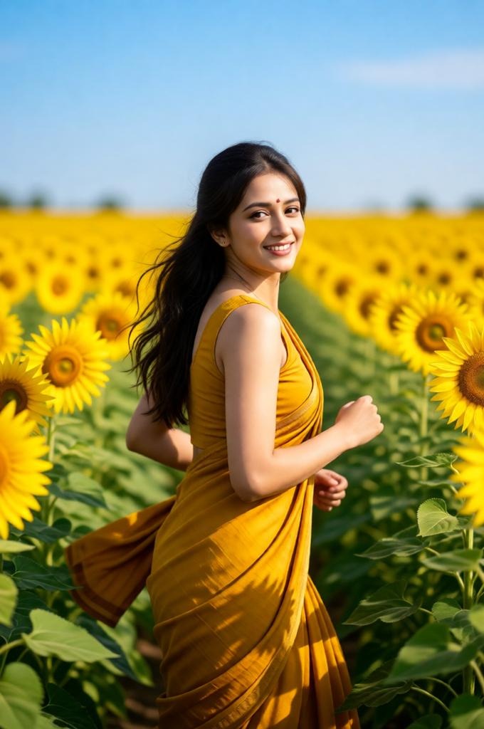90s Bollywood Sunflower Run Portrait in 8K