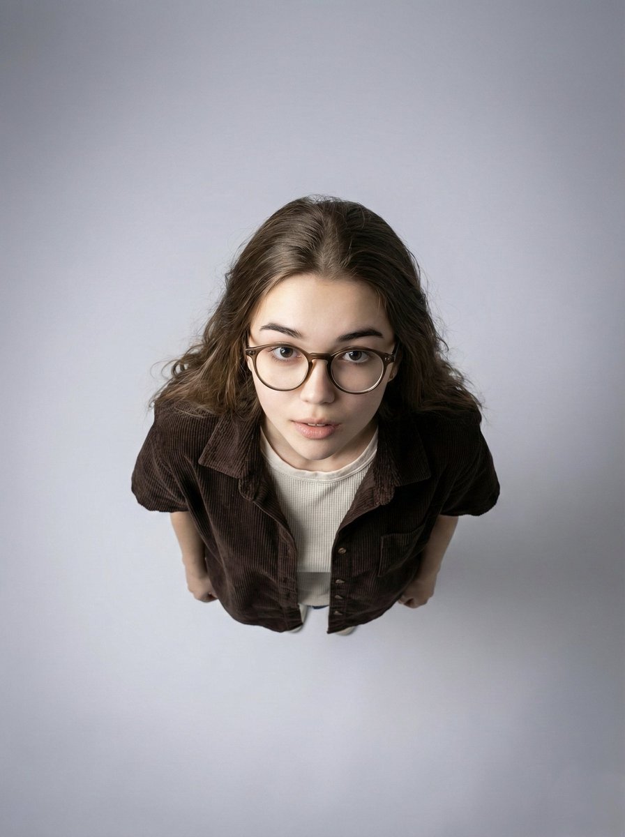 Aerial Portrait of Woman in Studio with Glasses