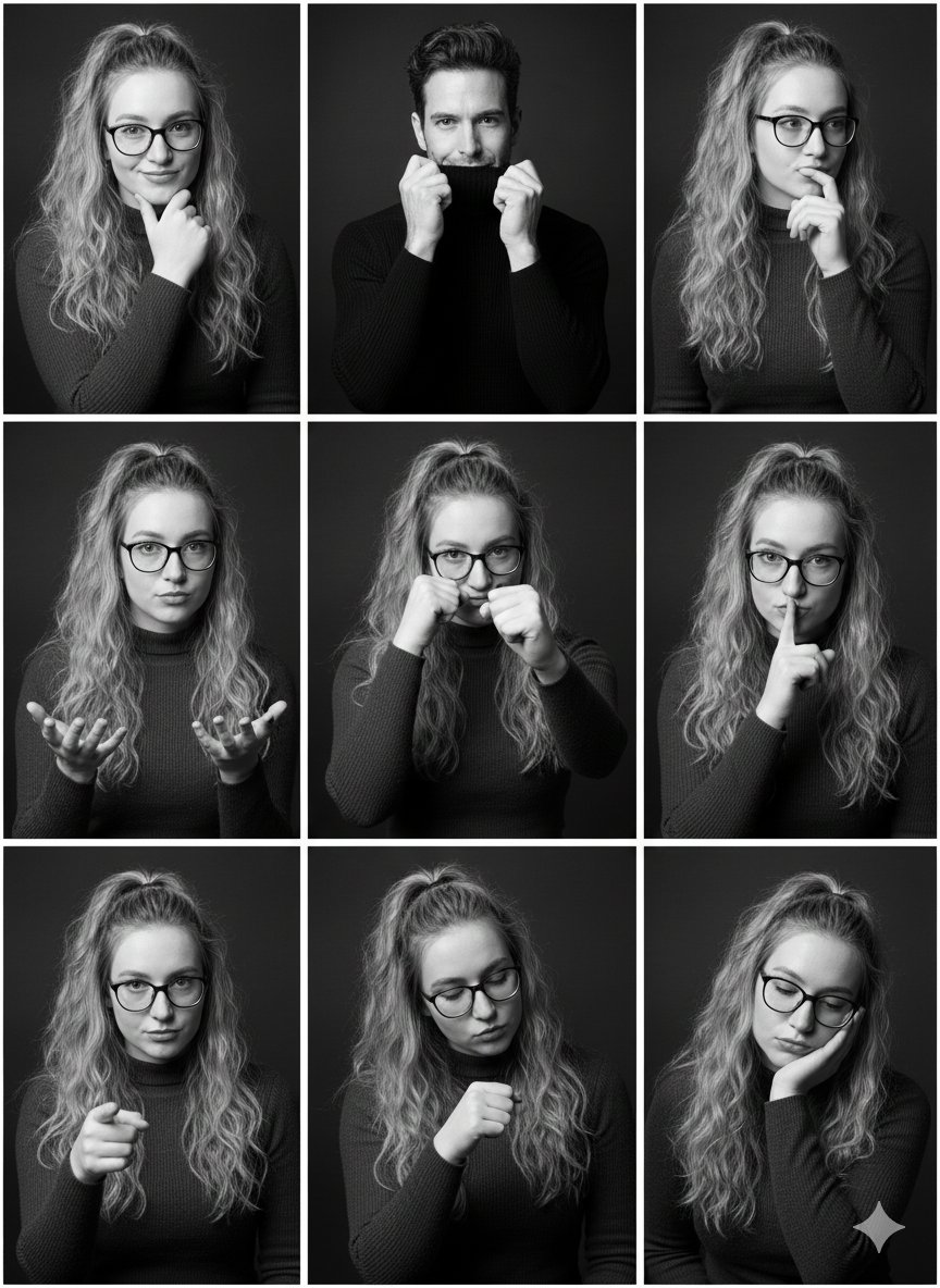 AI Prompt for 3x3 Studio Portrait Collage in Black and White