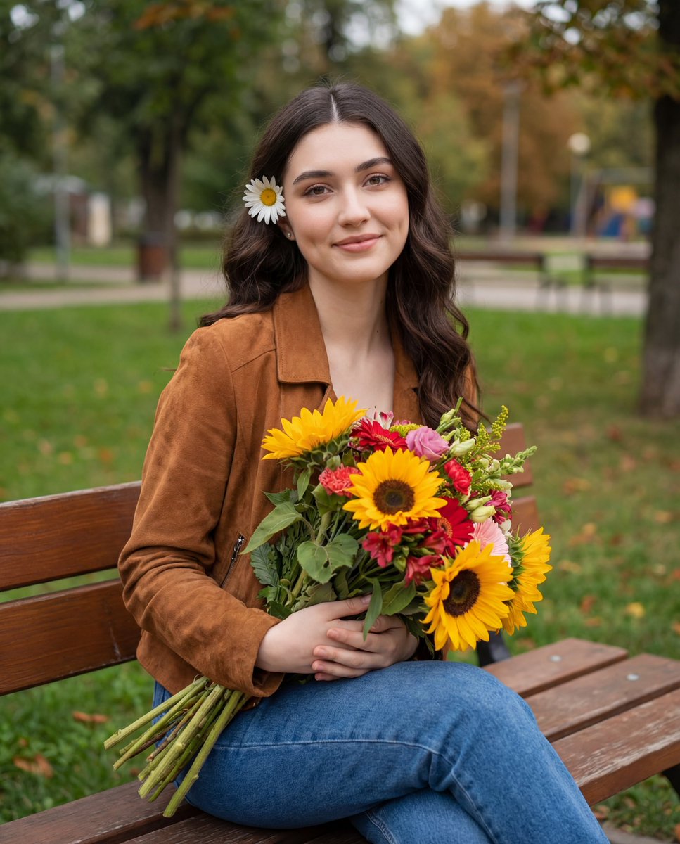 AI Prompt for Candid Autumn Portraits with Floral Bouquets