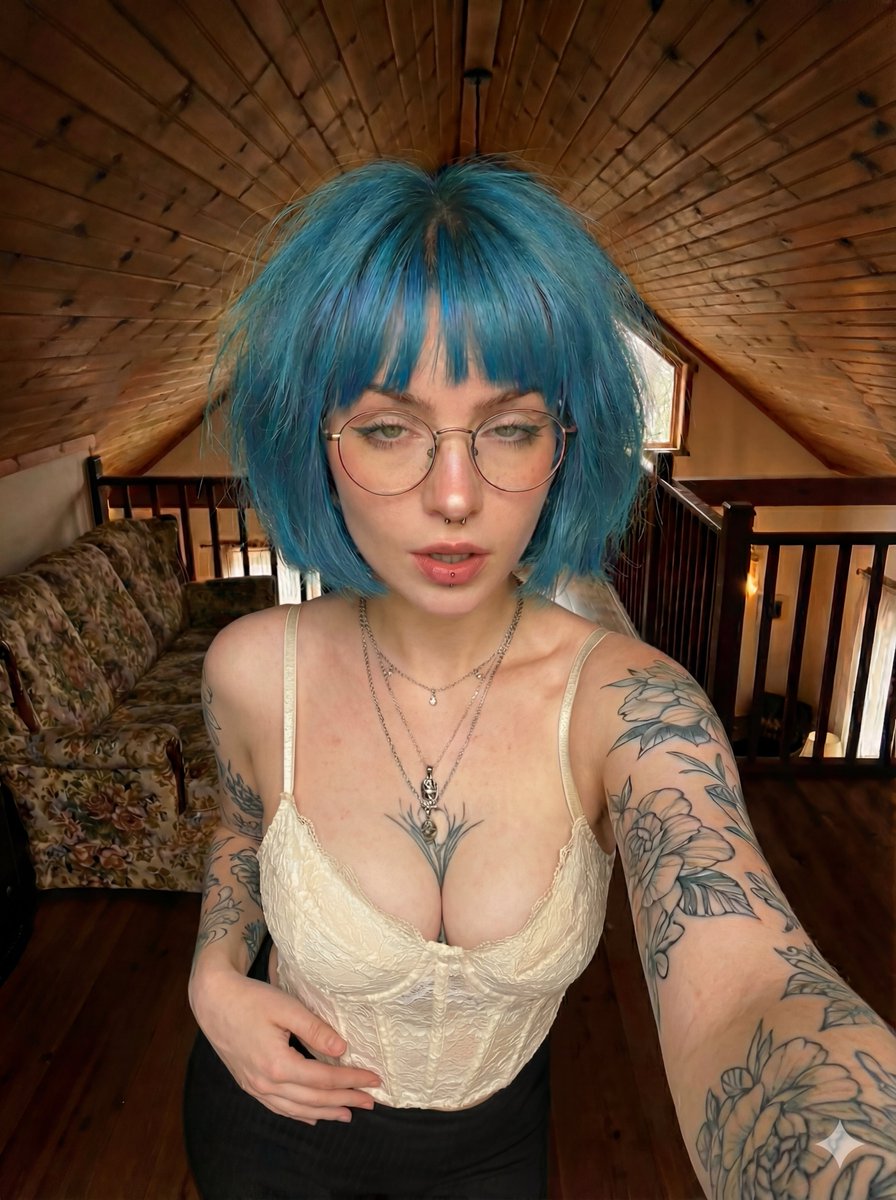 AI Prompt for Creating Alternative Selfie Portraits with Blue Hair and Tattoos