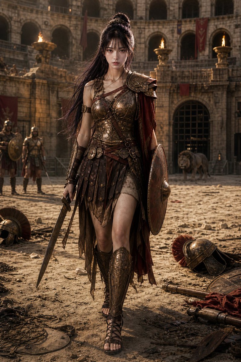 AI Prompt for Female Gladiator Portrait: Ancient Roman Warrior in Colosseum Setting