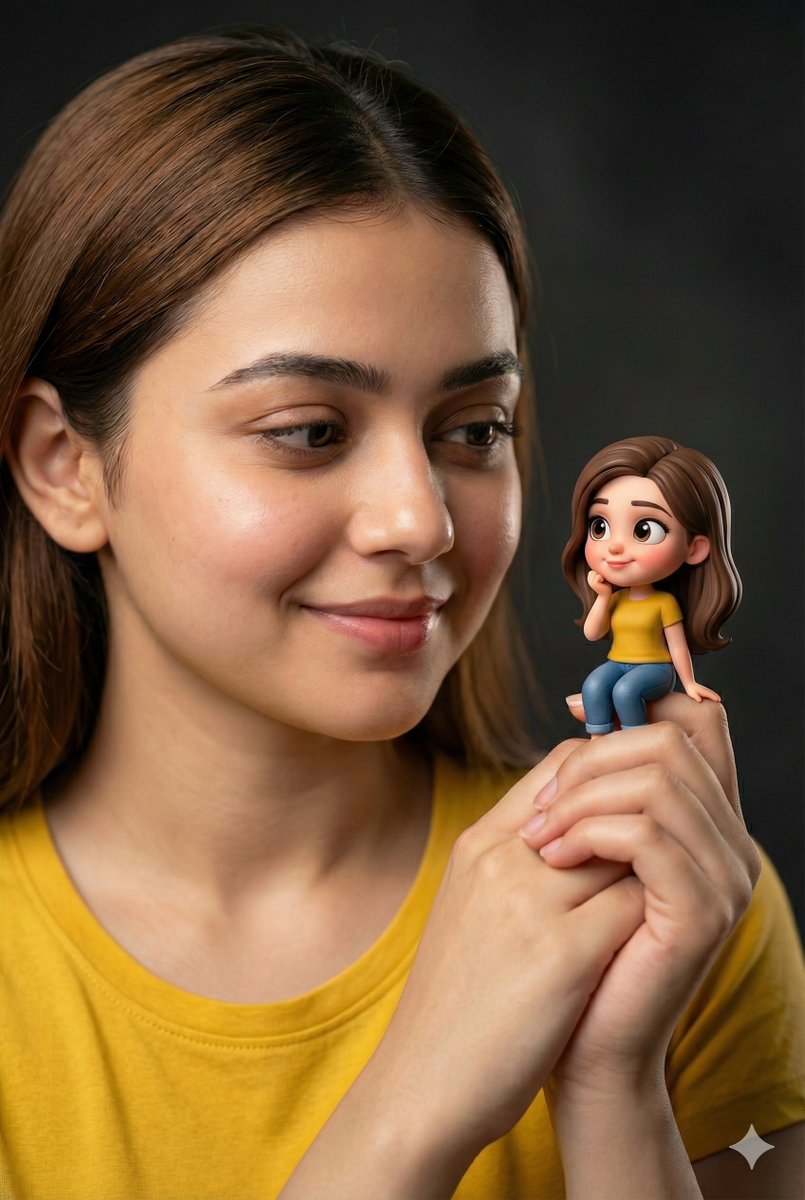 AI Prompt for Female Portrait Holding Miniature Figurine