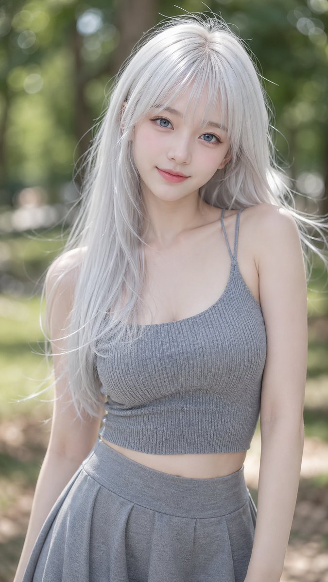 AI Prompt for Generate Realistic K-pop Girl Portrait with Platinum Hair and Park Background