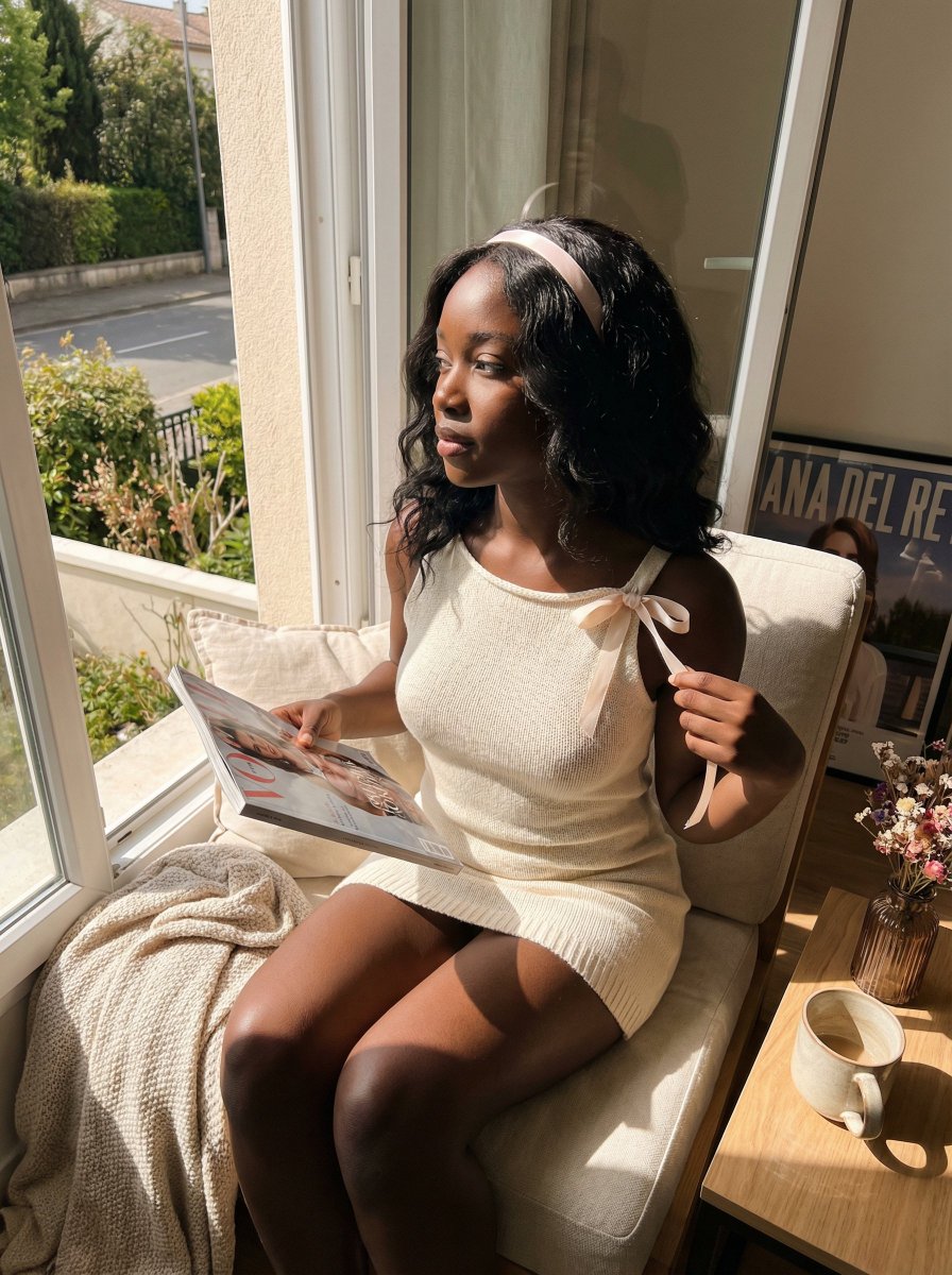 AI Prompt for Generating Sun-Kissed Coquette Candid Portrait of Young Black Woman