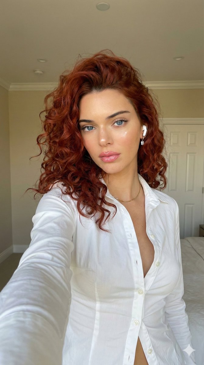 AI Prompt for Glamorous Auburn-Haired Selfie Portrait