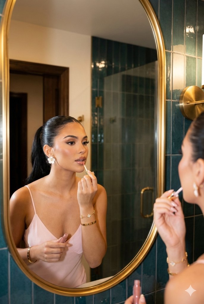AI Prompt for Glamorous Portrait Photography in Luxury Bathroom Setting