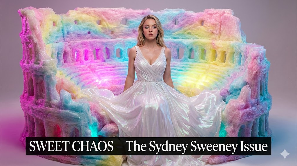 AI Prompt for High-End Sydney Sweeney Portrait in Whimsical Cotton Candy Scene