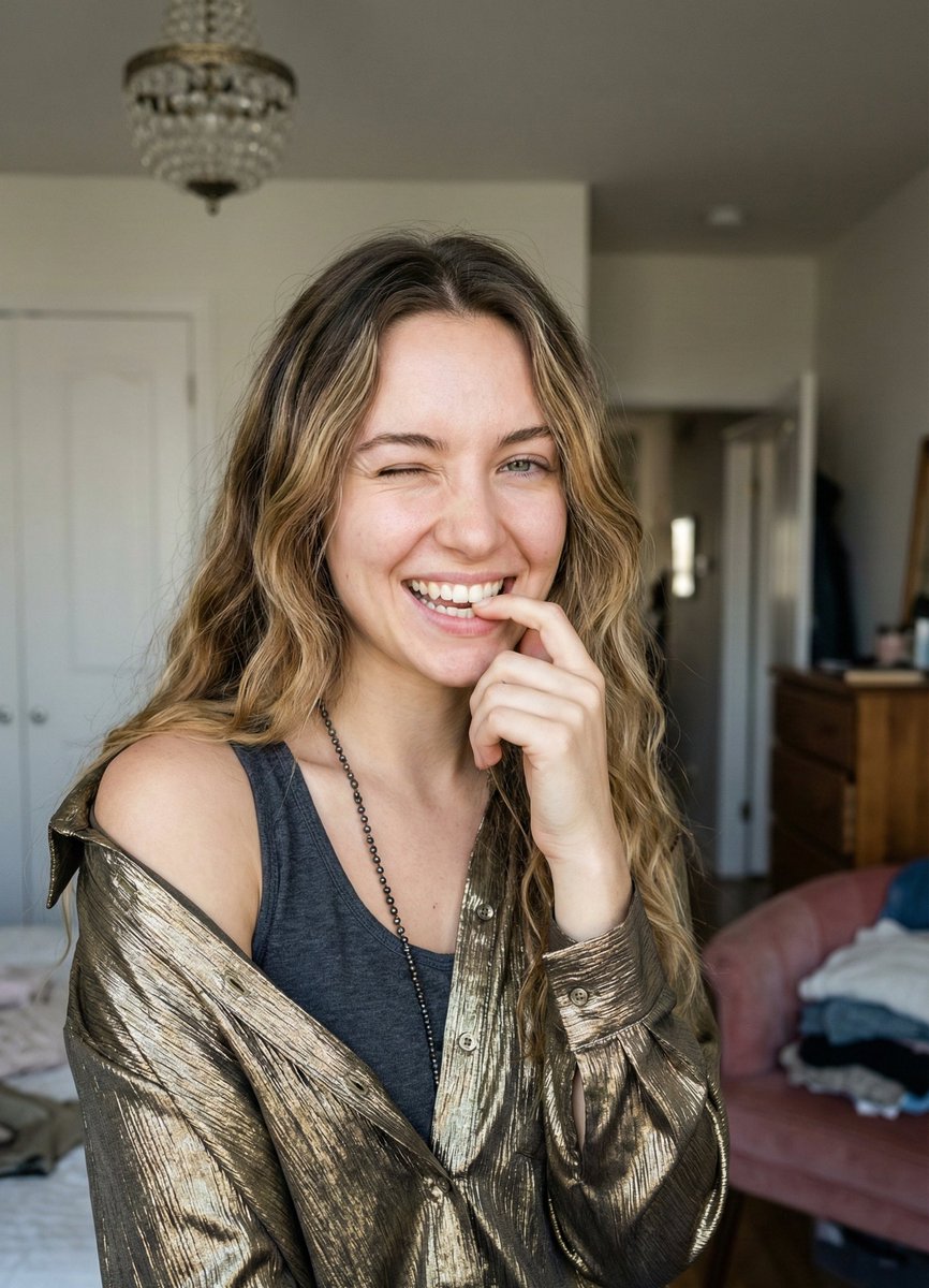 AI Prompt for High-Quality Female Portrait with Playful Expression
