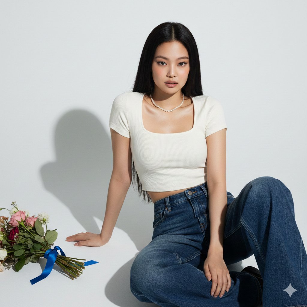 AI Prompt for Hyper-Realistic Jennie Kim Portrait in Minimalist Studio