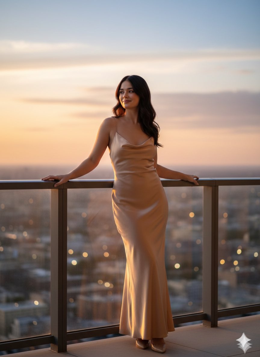 AI Prompt for Luxury Cinematic Sunset Portrait with Romantic City Background