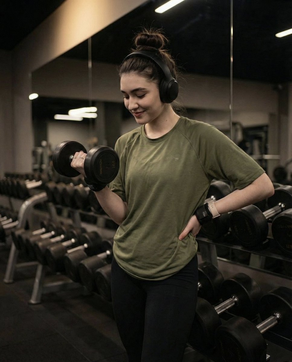 AI Prompt for Moody Fitness Influencer Portrait: High-Resolution Gym Photo with Soft Lighting