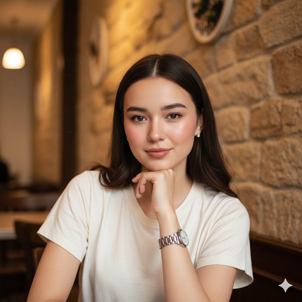 AI Prompt for Photorealistic Cafe Portrait: Young Woman Close-Up