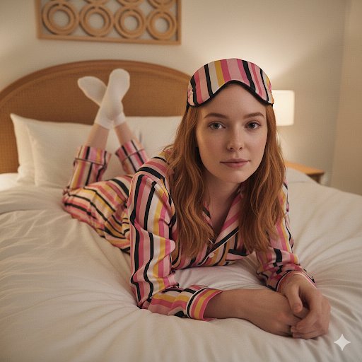 AI Prompt for Realistic Female Portrait with Colorful Pajamas