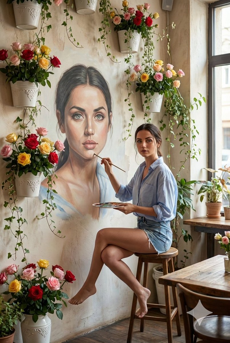 AI Prompt for Realistic Portrait of Ana de Armas Painting Herself