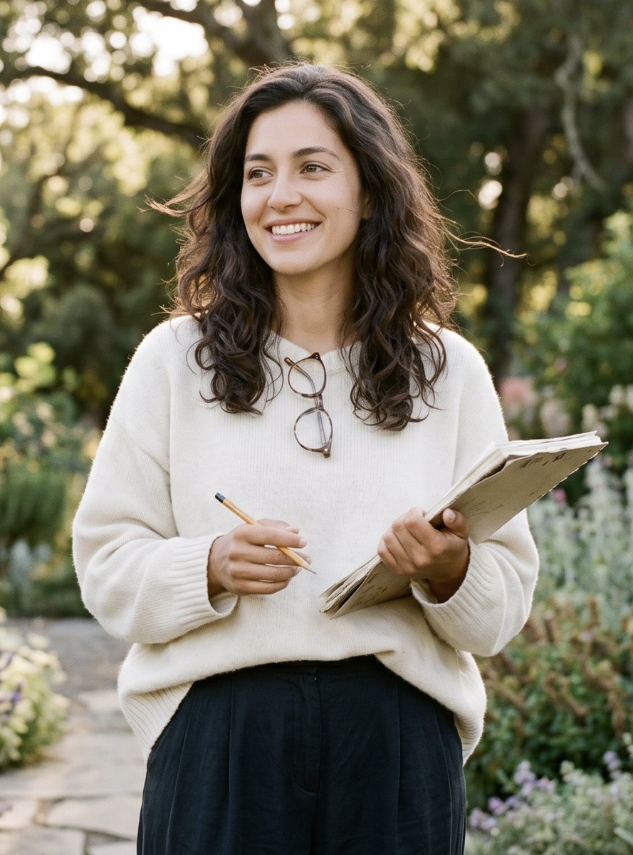 AI Prompt for Realistic Portrait of Bookish Woman in Garden